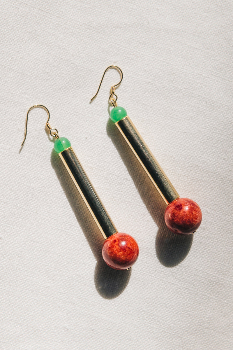 Bellevue earrings gold coral&aventurine
