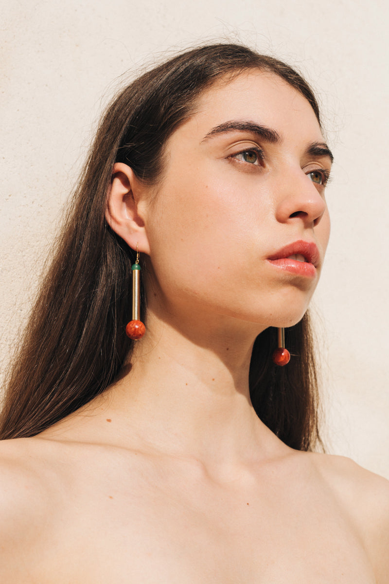 Bellevue earrings gold coral&aventurine