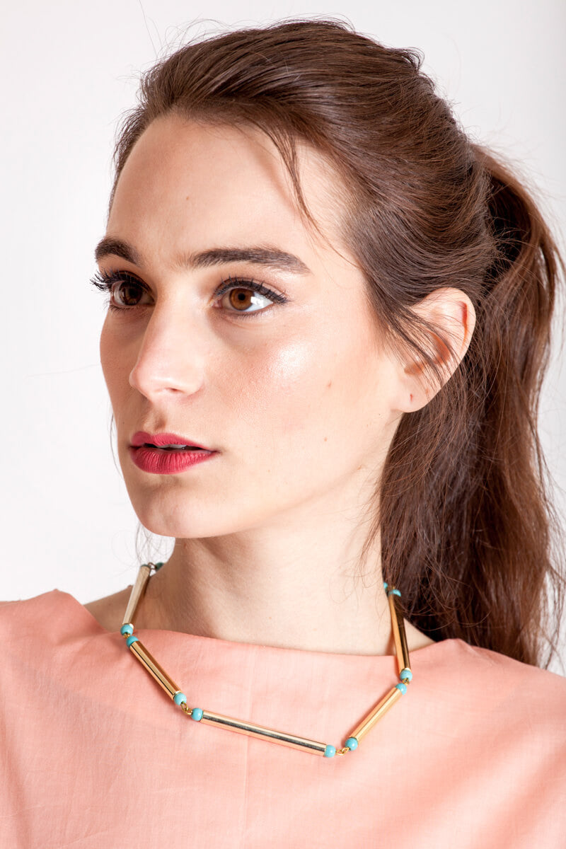Gold edition: made of hand-cut and galvanized brass and turquoise.