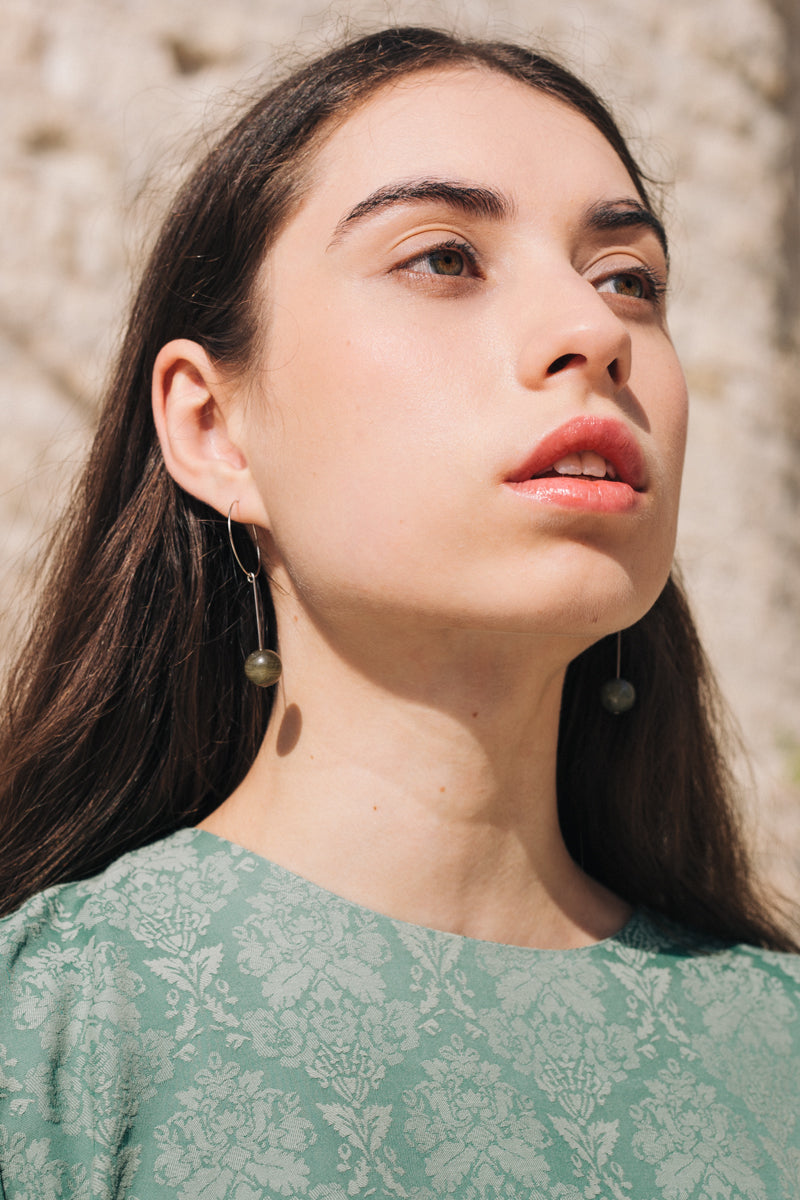 Labradorite Drop Earrings in Silver by sustainable designer brand Little Wonder
