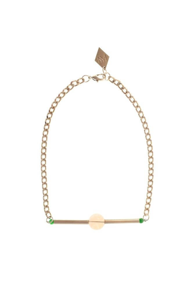Silver edition smokey quartz: made of hand-cut and galvanized brass, smokey quartz, jade and galvanized metal components.