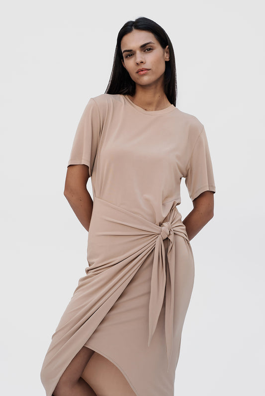 T-shirt knot dress/Beige