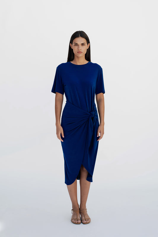 T-shirt knot dress/Blue
