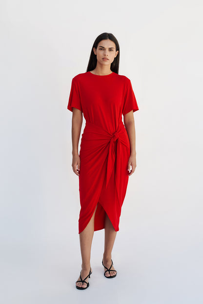 T-shirt knot dress/Red