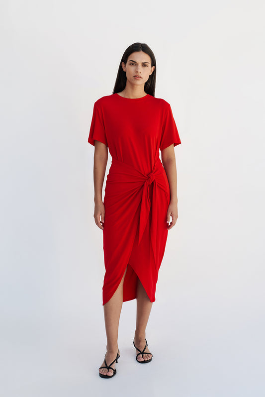 T-shirt knot dress/Red
