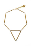 Aztec necklace is made of hand-cut and galvanized brass, white coral and galvanized metal components.