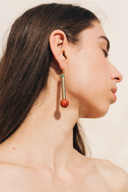 Bellevue earrings gold coral&aventurine