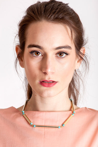 Gold edition: made of hand-cut and galvanized brass and turquoise.