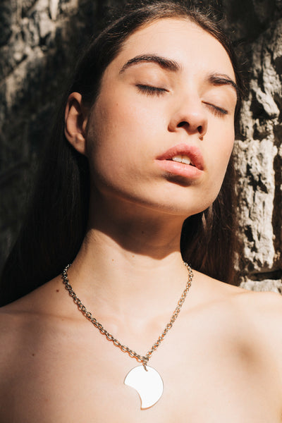 Interrupted circle necklace in Silver by sustainable designer brand Little Wonder