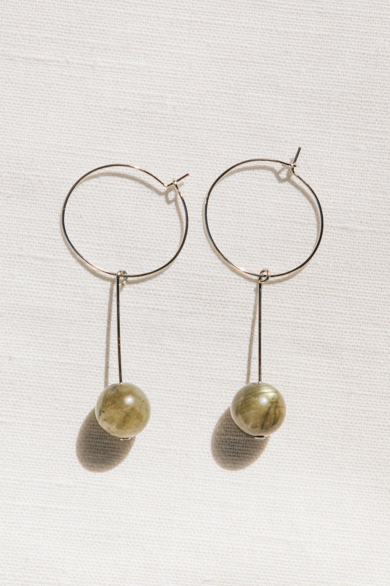 Labradorite Drop Earrings in Silver by sustainable designer brand Little Wonder