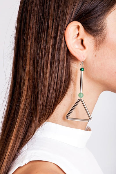 Silver - Libra earrings are made of hand-cut and galvanized brass, malachite, aventurine and sterling silver.