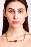 Gold edition red coral: made of hand-cut and galvanized brass, red coral, rosequartz and galvanized metal components.