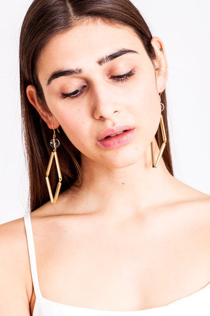 Norma earrings made of quartz, brass and gold plated sterling silver