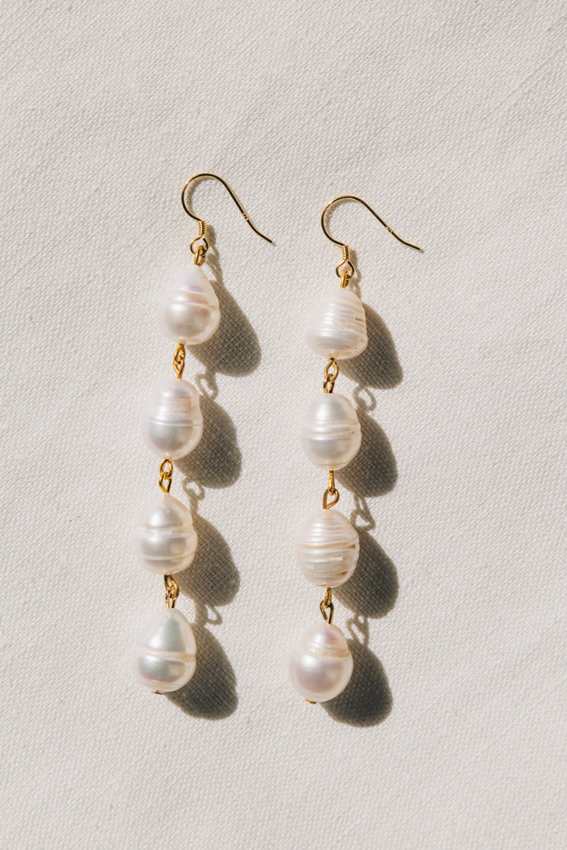 Pearl Drop Earrings in Gold by sustainable designer brand Little Wonder