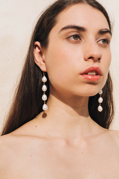 Pearl Drop Earrings in Gold by sustainable designer brand Little Wonder