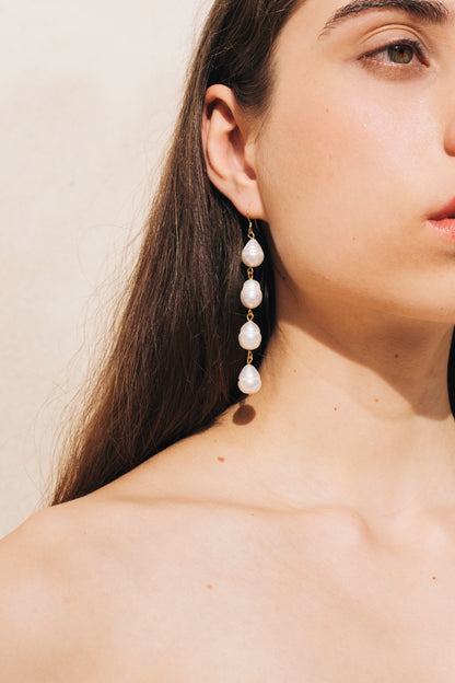 Pearl Drop Earrings in Gold by sustainable designer brand Little Wonder