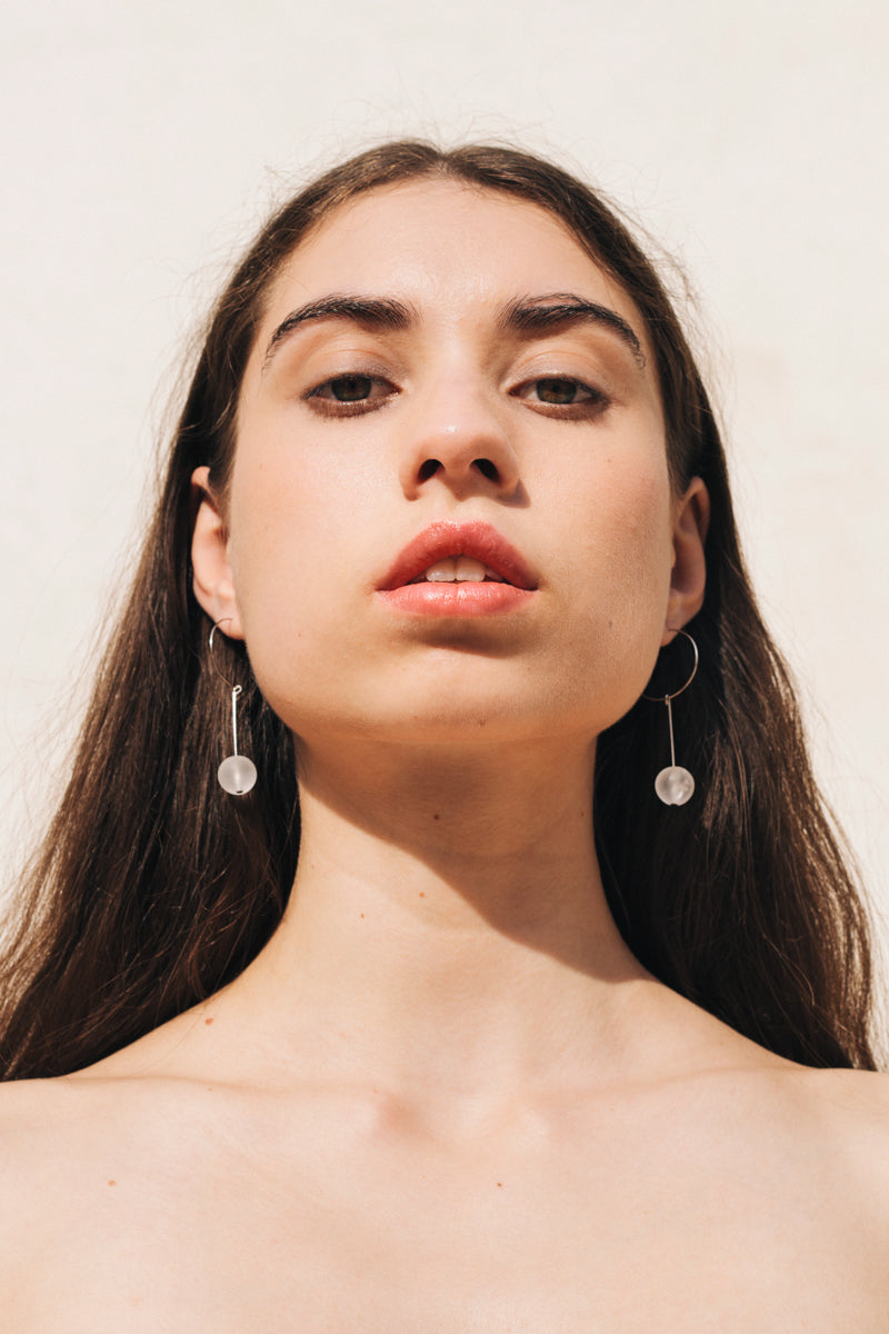 Quartz Drop Earrings in Silver by sustainable designer brand Little Wonder