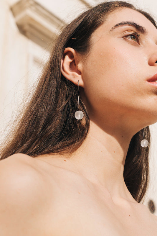 Quartz Drop Earrings in Silver by sustainable designer brand Little Wonder