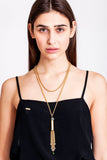 No. 1 Gold edition: Waterfall of golden chain, rosequartz, jade with labradorite and hand-cut and galvanized brass.