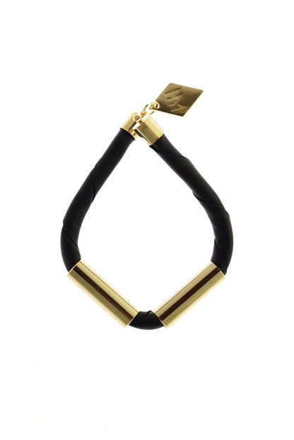 Triangle cuff in black leather gold edition.