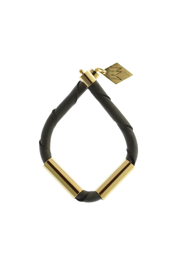 Triangle cuff in anthracite leather gold edition.