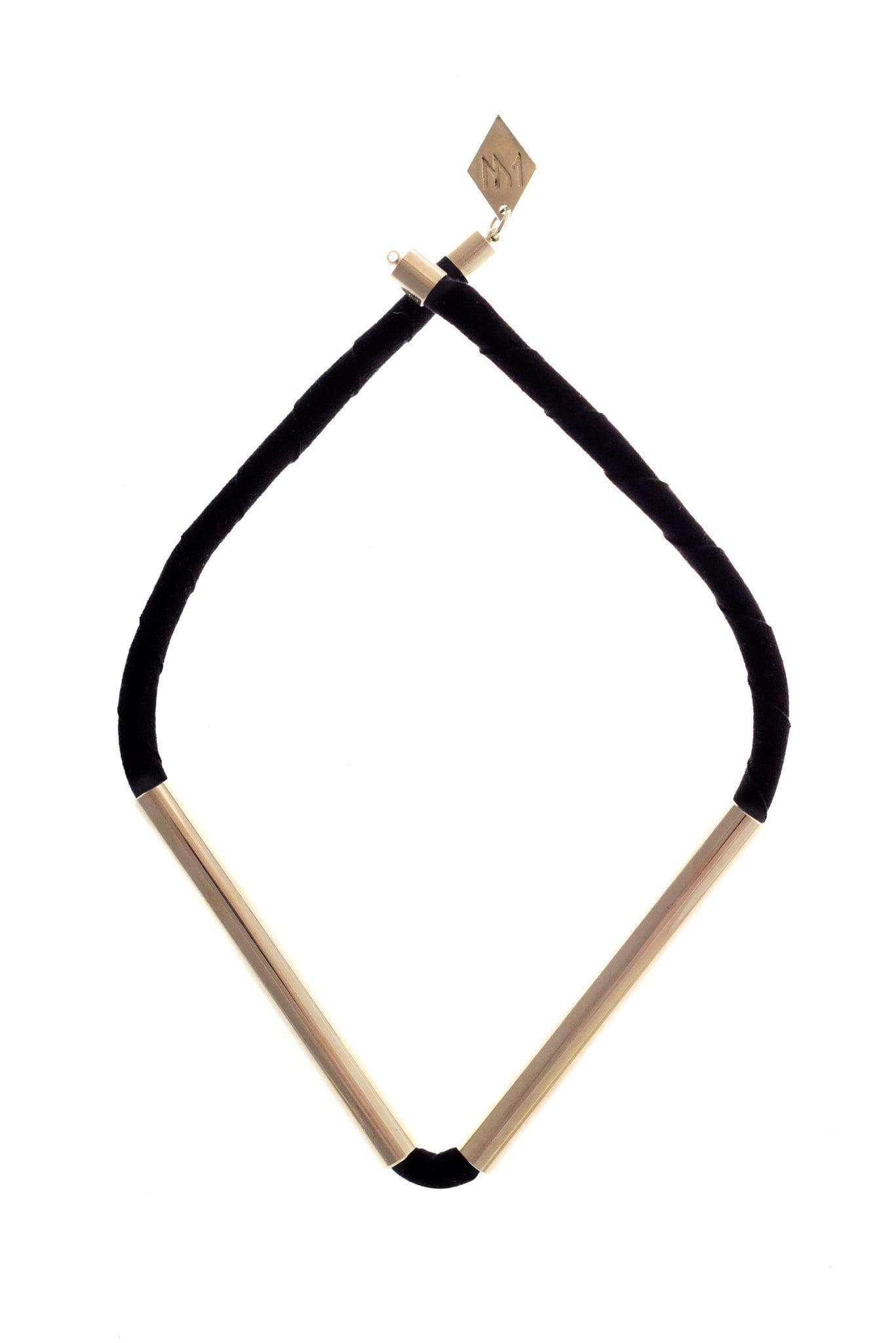 Triangle necklace made of the finest leather, hand-cut, hand polished and galvanized brass. Gold edition.