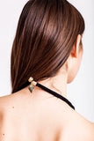 Triangle necklace made of the finest leather, hand-cut, hand polished and galvanized brass. Gold edition.