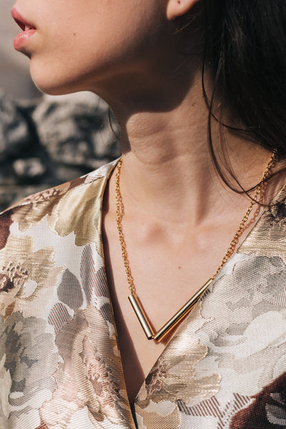 Tubes Necklace Gold by sustainable designer brand Little Wonder