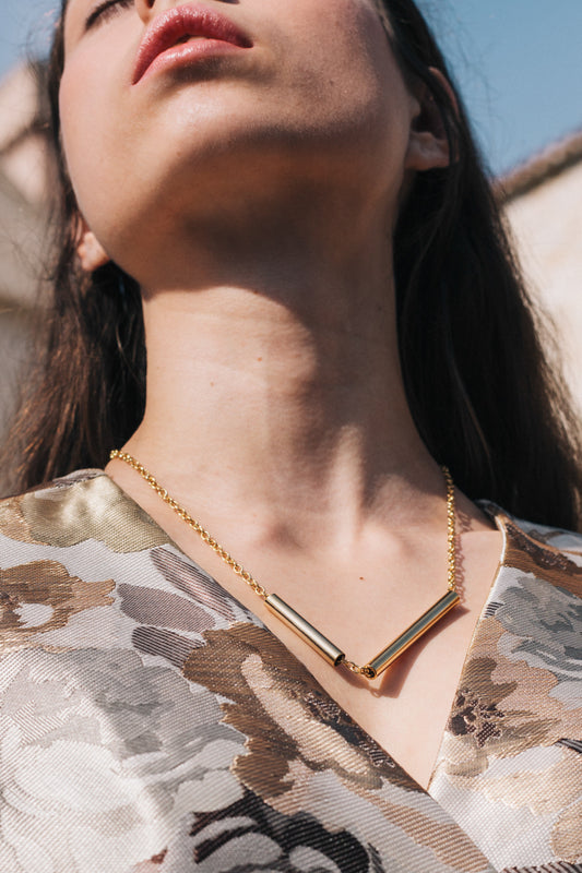 Tubes Necklace Gold by sustainable designer brand Little Wonder