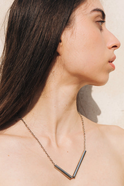 Tubes Necklace in Silver by sustainable designer brand Little Wonder