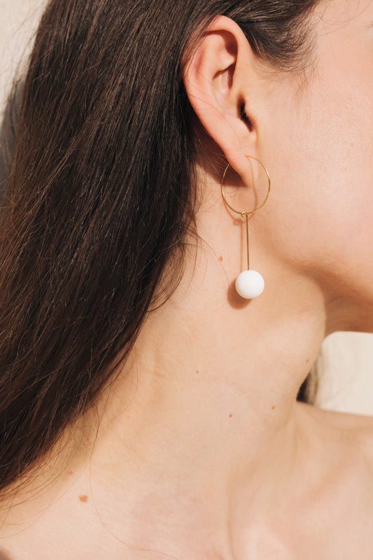 White Coral Drop Earrings in Gold by sustainable designer brand Little Wonder