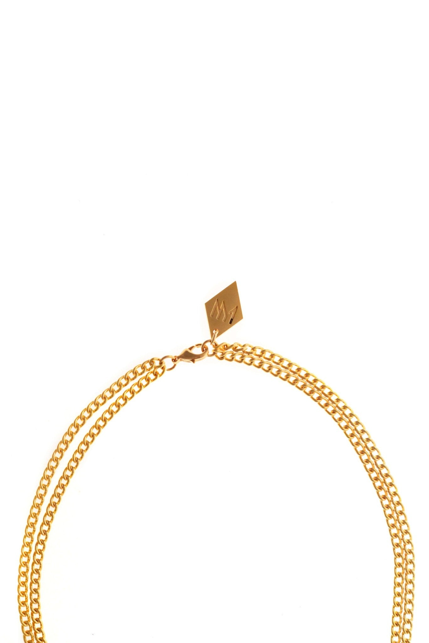 No. 1 Gold edition: Waterfall of golden chain, rosequartz, jade with labradorite and hand-cut and galvanized brass.