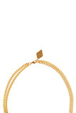 No. 1 Gold edition: Waterfall of golden chain, rosequartz, jade with labradorite and hand-cut and galvanized brass.